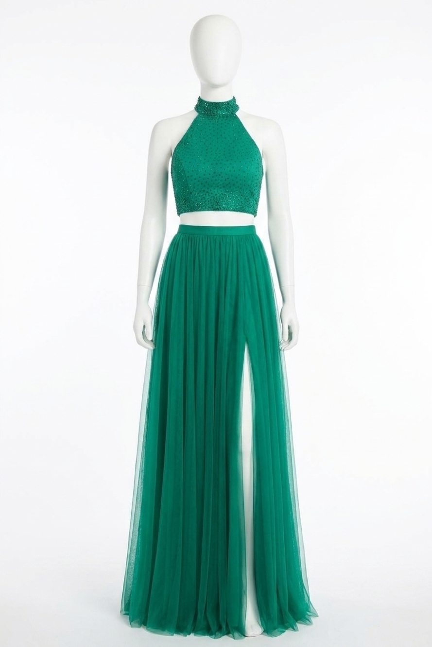 NEW SHERRI HILL two-piece beaded prom dress in emerald